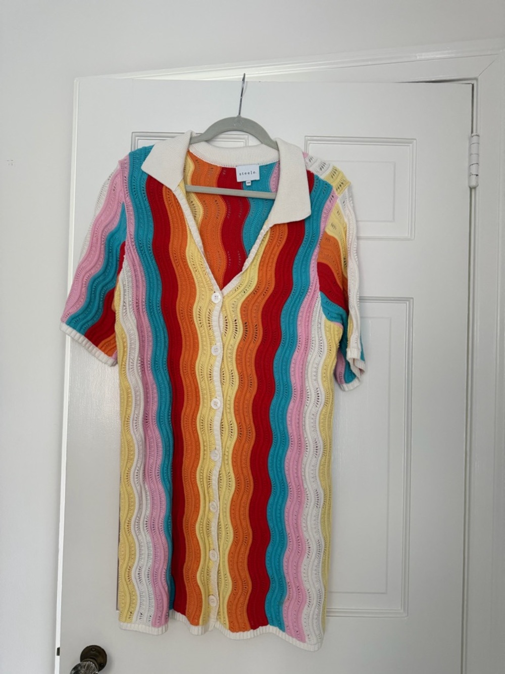 Multicolor Wave Knit Mini Dress with Collar